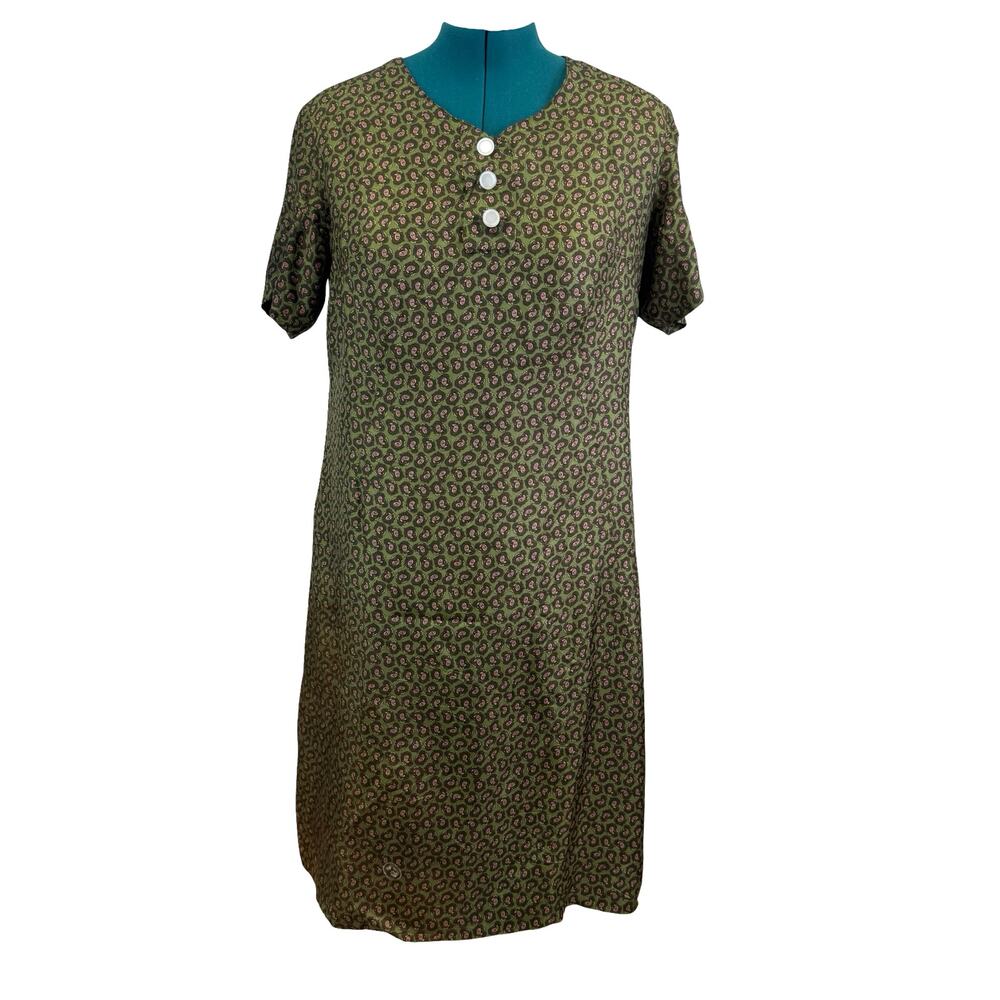 Vintage Handmade Paisley Dress Green Brown Pink Boho Costume As Is Flawed XL